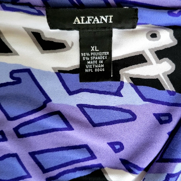 Scoop Drape Neck ALFANI Dress Womens XL Cap Sleeves Stretch Blue Black Purple - Picture 9 of 13